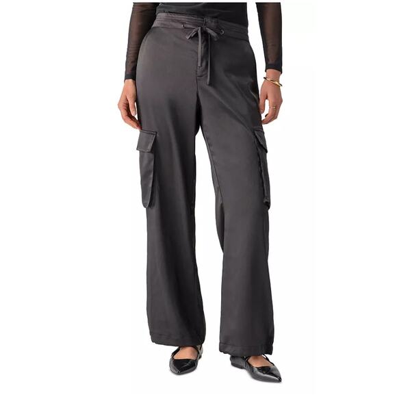 SANCTUARY WOMENS SIZE 25 EVE MID RISE SATIN CARGO PANTS BLACK NEW - Picture 4 of 14